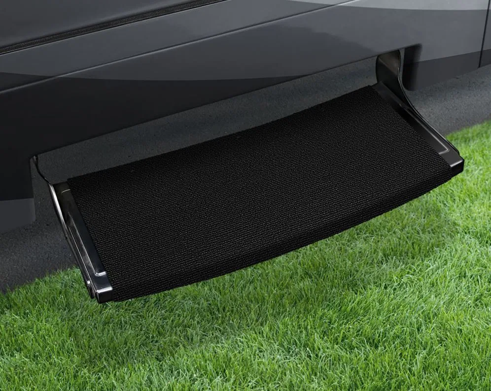 2-0384 – PRESTO FIT Entry Step Rug, Fits Curved RV Steps 22 Inch Width Black Onyx Micro-Ribbed Textured With Springs ...